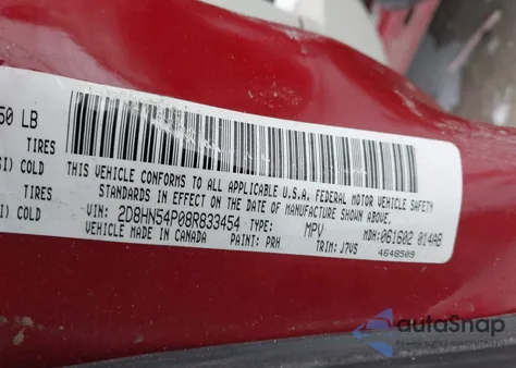 2008 Dodge Grand Caravan Sxt из США, поврежденный, VIN 2D8HN54P08R833454